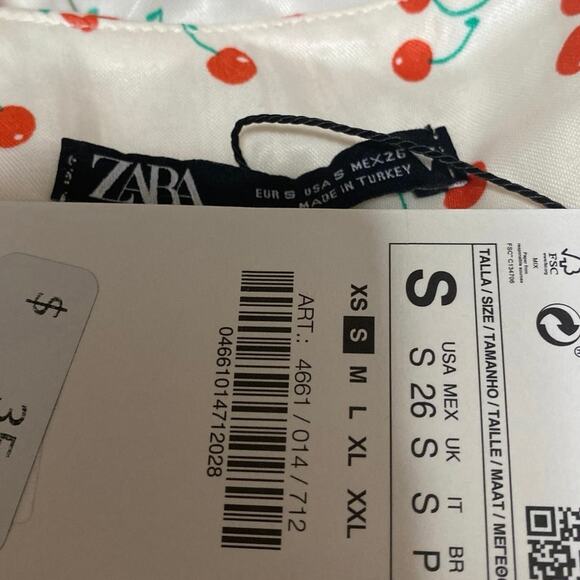 NEW Zara Cream Cherries Print Silky Satin Sleeveless Peplum Crop Tank Top Size S - Picture 3 of 3